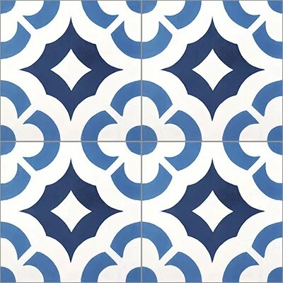 Mission Calista Blue 8"x8" Encaustic Cement Tile Quarter Design