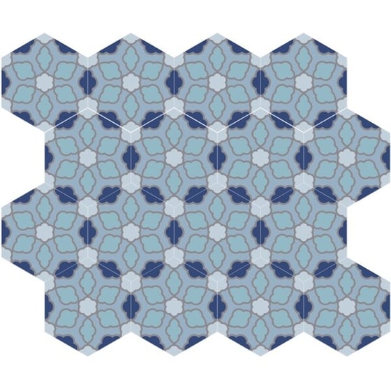 Mission Olivia Blue 8" Hexagon Encaustic Cement Tile Rug