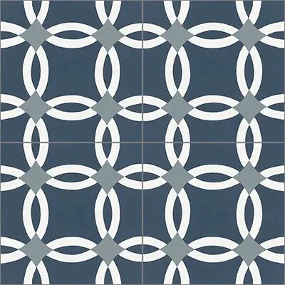 Mission Rings Navy 8"x8" Encaustic Cement Tile Quarter Design