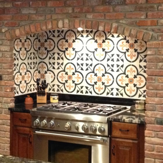 Mission Orleans Caramel Cement Tile Adds Charm to this Stove Cove